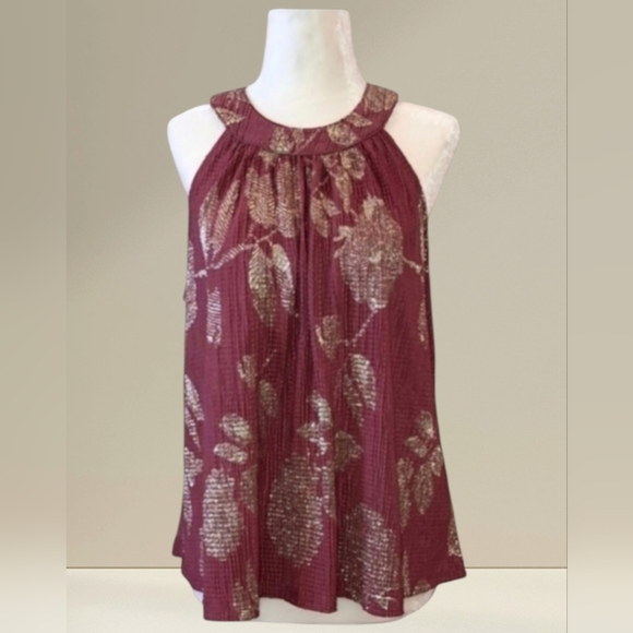 Anthropologie Tops - Anthropologie Feather Bone Metallic Rose Halter Top